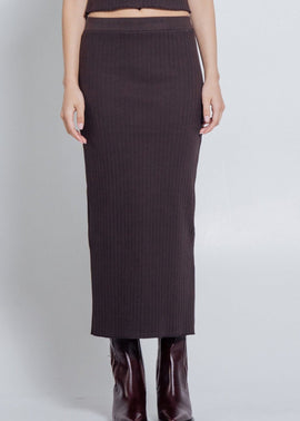 Rib Knit Midi Skirt in Hickory