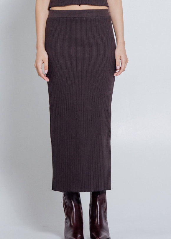Rib Knit Midi Skirt in Hickory