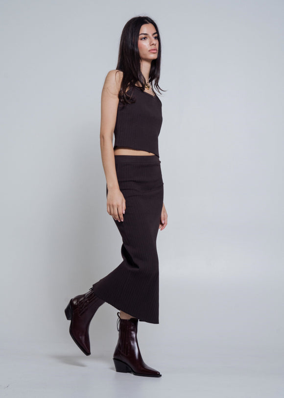 Rib Knit Midi Skirt in Hickory
