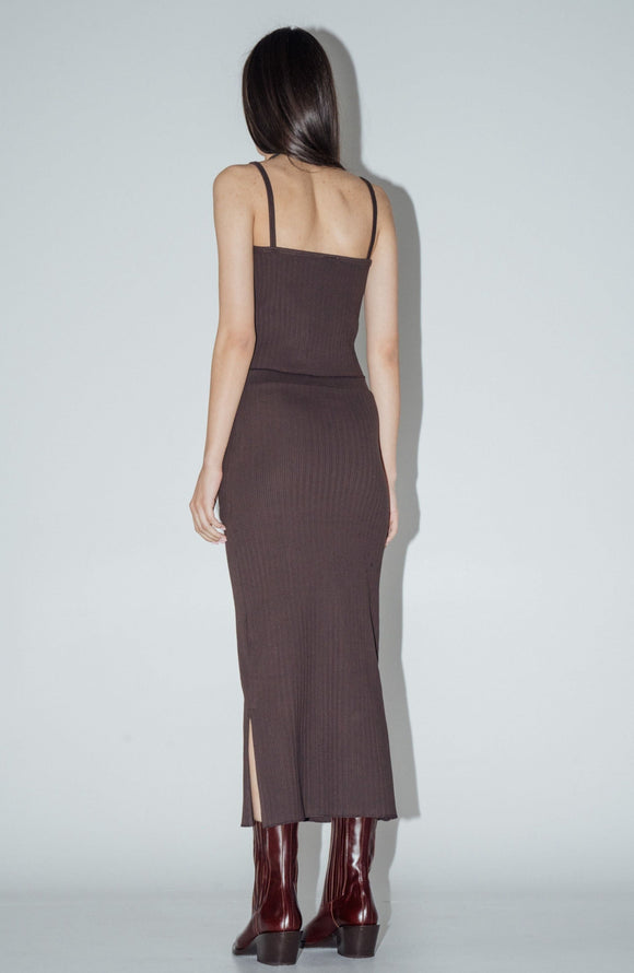 Rib Knit Midi Skirt in Ivory