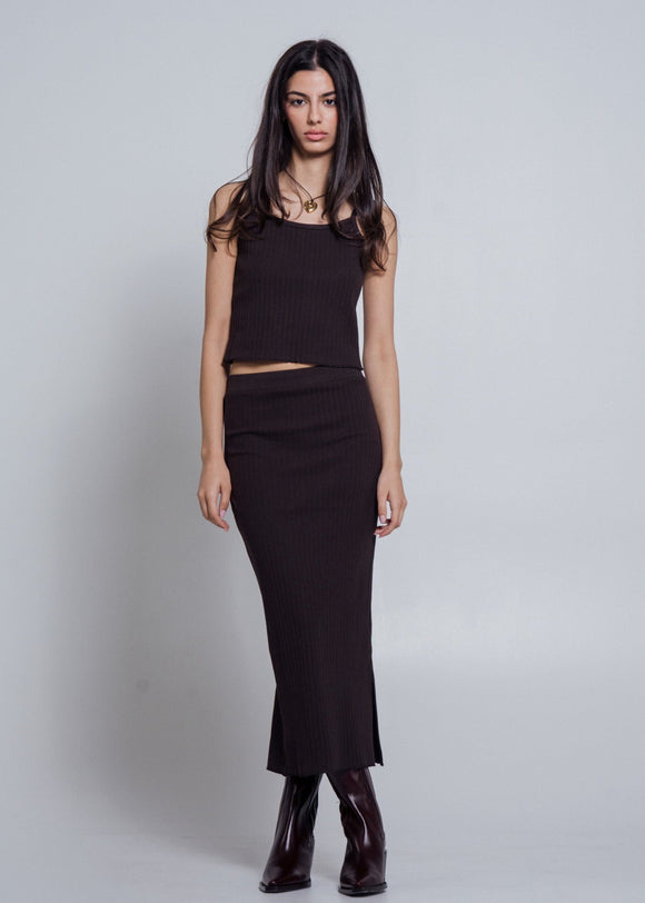 Rib Knit Midi Skirt in Hickory