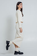 Rib Knit Midi Skirt in Ivory-3