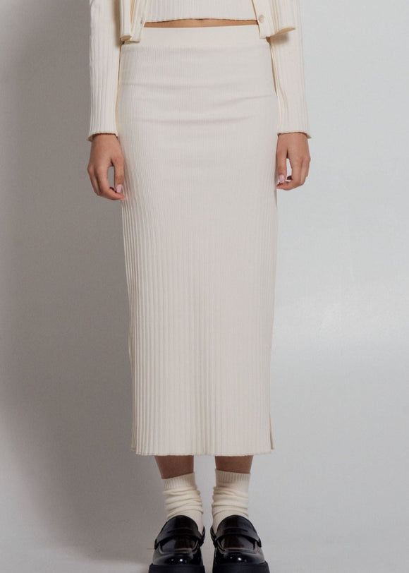 Rib Knit Midi Skirt in Hickory