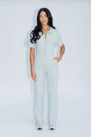 Pale Blue Ribbed Polo Jumpsuit-3