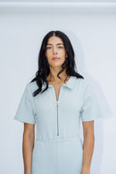 Pale Blue Ribbed Polo Jumpsuit-5