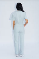Pale Blue Ribbed Polo Jumpsuit-4