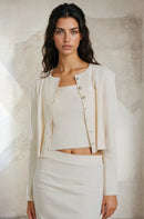 Rib Knit Ivory Co-Ord Set - Skirt, Cami & Cardigan-3