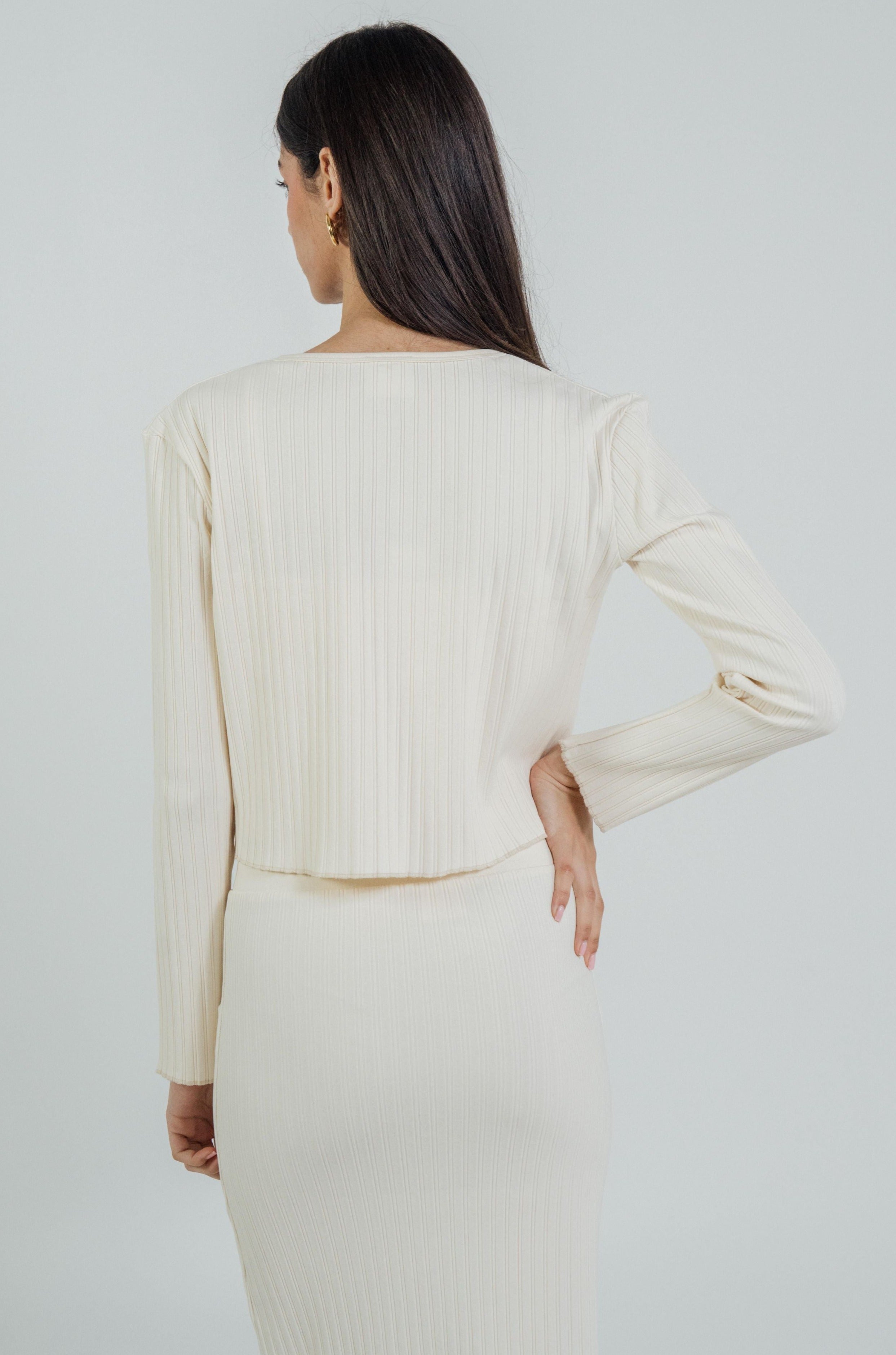 Wildflo Studio Rib Knit Cardigan in Ivory Style Society Marketplace back of cardigan