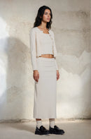 Rib Knit Ivory Co-Ord Set - Skirt, Cami & Cardigan-2