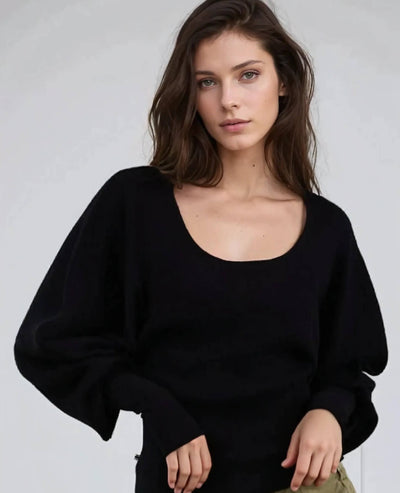 Black Cotton Cashmere sweater blend with parachute arms and square neck