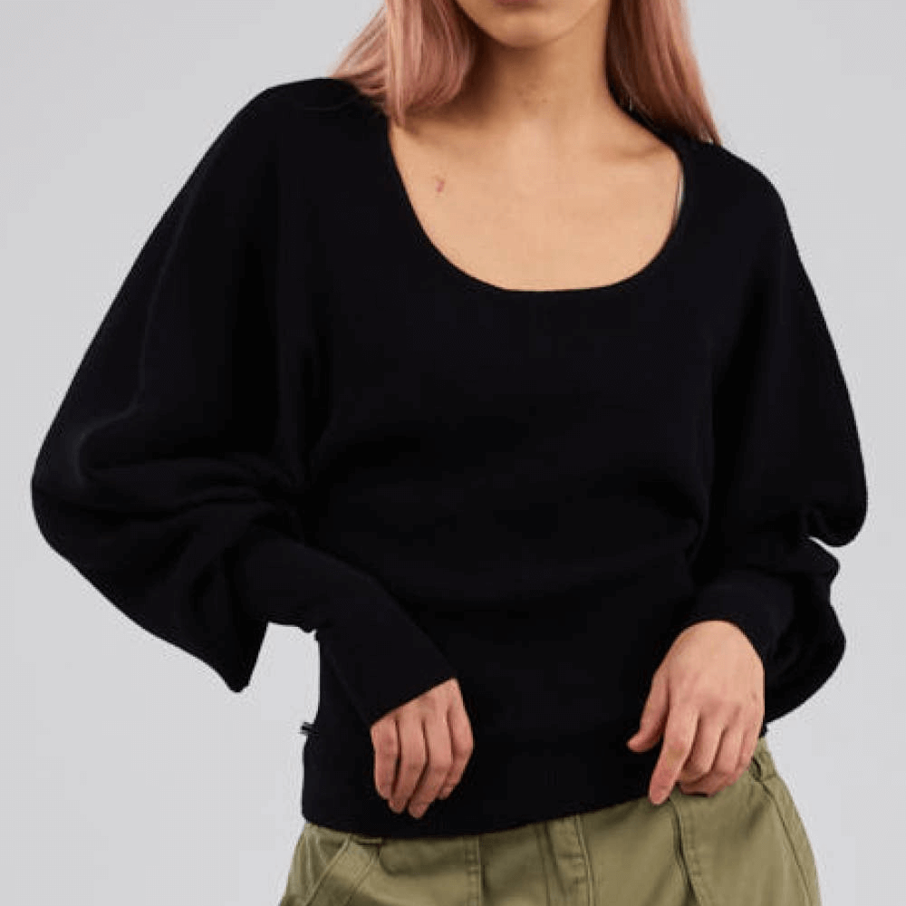 dref_by_d Cashmer Cotton Blend ethical Sweater In Black with parachute arms at Style Society Marketplace