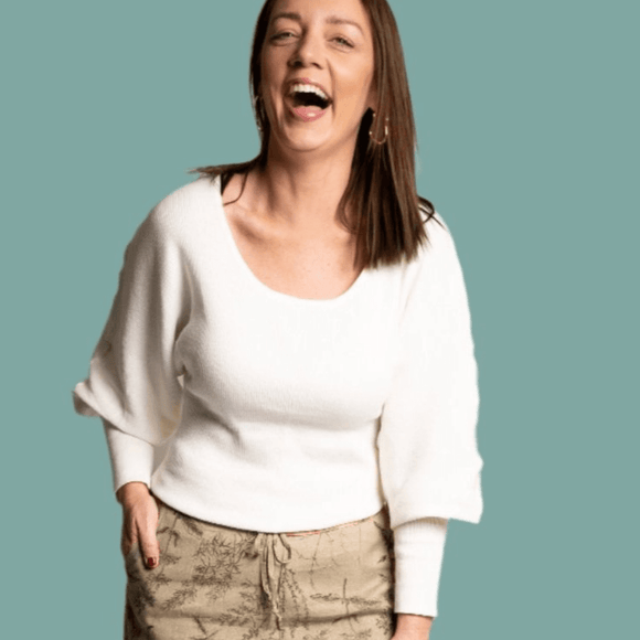 dref_by_d Cashmere Cotton Blend ethical Sweater In Ivory with parachute arms at Style Society Marketplace 