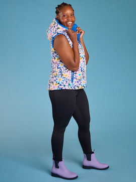 Garden Reef Reversible Hooded Puffer Vest- Adults - floral reversible puffer vest curve hem - Style Society Marketplace