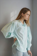 Relaxed Feminine Button-Down Light Pinstriped Blouse-4