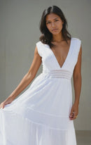 Saint Tropez Long V-Neck White Cotton Dress-3