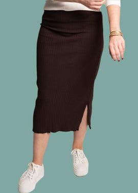 Rib Knit Midi Skirt in Hickory - 0