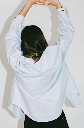 Wildflo Studio Poplin Button Down Shirt in Light Blue Style Society Marketplace back of shirt